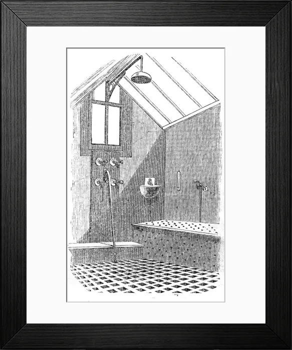 Framed Print : The Metropolitian Baths - the Douche and Shower Bath Room, 1858. Creator: Unknown Framed Print : The Metropolitian Baths - the Douche and Shower Bath Room, 1858. Creator: Unknown