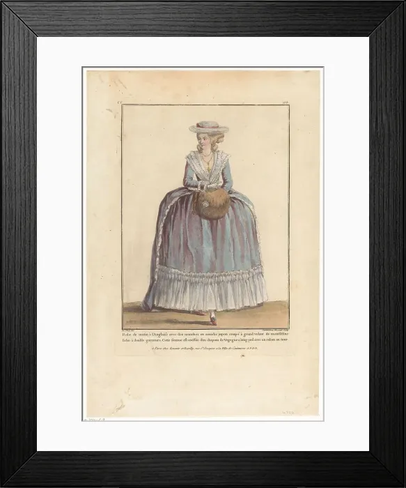 Framed Print : Gallery of French Fashions and Costumes, 1782, rr. 238: Morning dress to the English (...), 1782. Creator: Wossinik Framed Print : Gallery of French Fashions and Costumes, 1782, rr. 238: Morning dress to the English (...), 1782. Creator: Wossinik