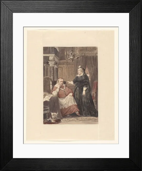 Framed Print : Two people in an interior, possibly Maria de Medici and Cardinal de Richelieu, 1833-1890. Creator: Johan Coenraad Leich Framed Print : Two people in an interior, possibly Maria de Medici and Cardinal de Richelieu, 1833-1890. Creator: Johan Coenraad Leich