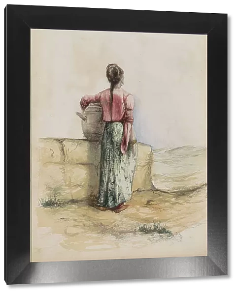 Young woman with a jug by a wall, 1880. Creator: Marius Bauer