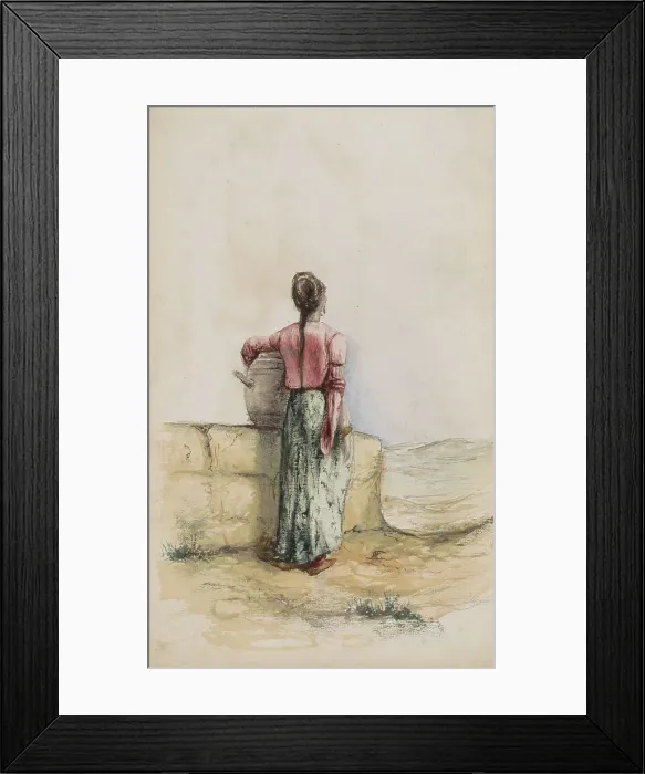 Framed Print : Young woman with a jug by a wall, 1880. Creator: Marius Bauer Framed Print : Young woman with a jug by a wall, 1880. Creator: Marius Bauer