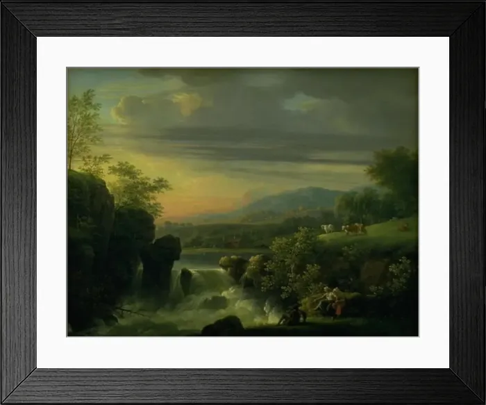 Framed Print : A Mountainous Landscape with a Waterfall. Sunrise, 1790. Creator: Jens Juel