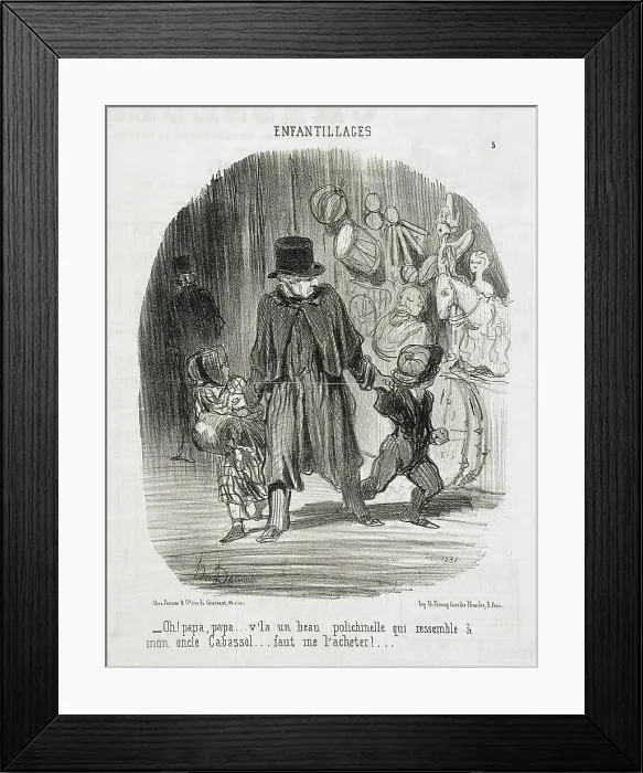 Framed Print : Oh! Papa, Papa...v'là un beau polichenelle.. 1851. Creator: Honore Daumier Framed Print : Oh! Papa, Papa...v'là un beau polichenelle.. 1851. Creator: Honore Daumier