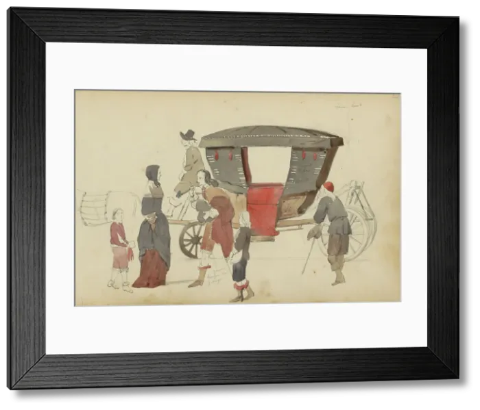 Framed Print : Figures and carriage, 1852. Creator: Cornelis Springer Framed Print : Figures and carriage, 1852. Creator: Cornelis Springer