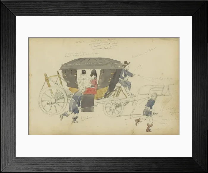 Framed Print : Two women in a carriage, 1852. Creator: Cornelis Springer Framed Print : Two women in a carriage, 1852. Creator: Cornelis Springer