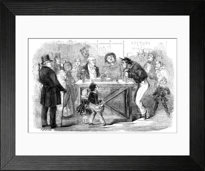 Framed Print : Christmas Holidays at the Polytechnic: the Electric Machine - drawn by H. G. Hine, 1858. Creator: M. Jackson Framed Print : Christmas Holidays at the Polytechnic: the Electric Machine - drawn by H. G. Hine, 1858. Creator: M. Jackson
