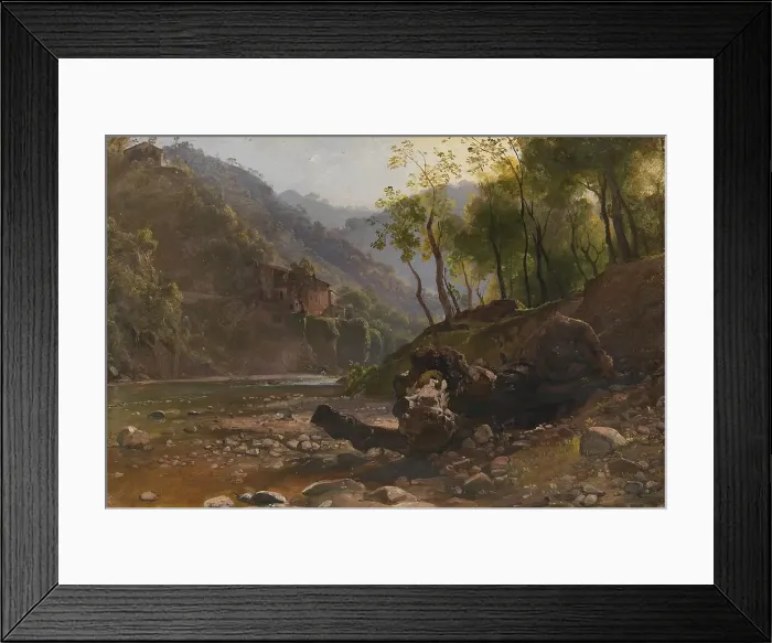 Framed Print : View of a Wooded River, 1820. Creator: Franz Ludwig Catel Framed Print : View of a Wooded River, 1820. Creator: Franz Ludwig Catel