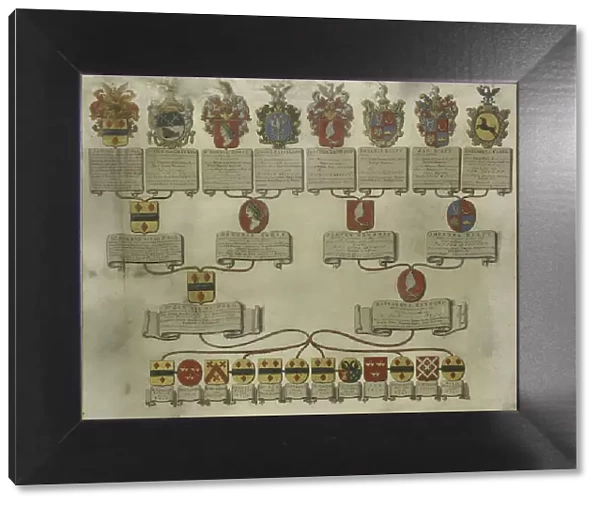 Family tree with the coats of arms of the six children of Jan van de Poll and Margaretha...1738 Creator: Gerrit de Broen