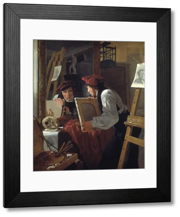 Framed Print : A Young Artist (Ditlev Blunck) Examining a Sketch in a Mirror, 1826. Creator: Wilhelm Bendz Framed Print : A Young Artist (Ditlev Blunck) Examining a Sketch in a Mirror, 1826. Creator: Wilhelm Bendz