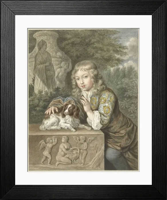 Framed Print : Boy with dog, 1741-1820. Creator: Abraham Delfos Framed Print : Boy with dog, 1741-1820. Creator: Abraham Delfos