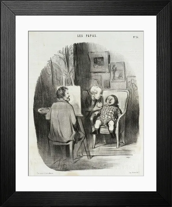 Framed Print : Seule manière de faire poser un enfant avec fruit.. 1847. Creator: Honore Daumier Framed Print : Seule manière de faire poser un enfant avec fruit.. 1847. Creator: Honore Daumier