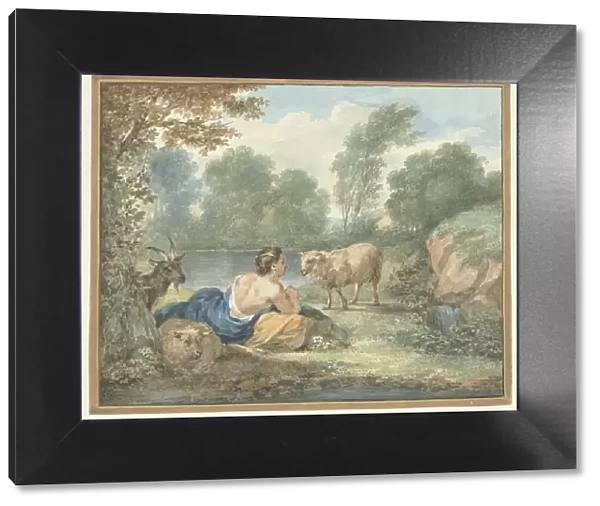 Shepherd with sheep in a landscape with a lake, 1781. Creator: Aert Schouman