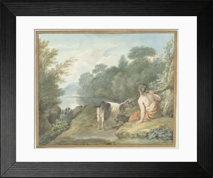 Framed Print : Shepherdess with goats in a landscape with a lake, 1781. Creator: Aert Schouman Framed Print : Shepherdess with goats in a landscape with a lake, 1781. Creator: Aert Schouman