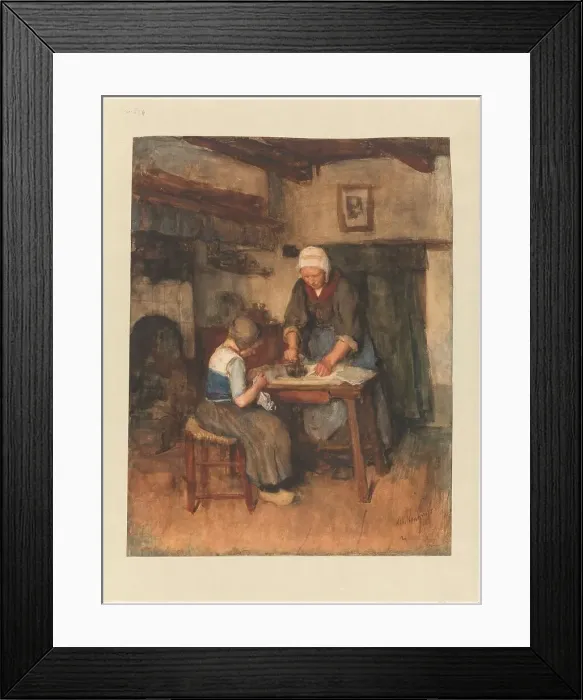 Framed Print : Interior with woman ironing and a child sewing, 1854-1914. Creator: Albert Neuhuys Framed Print : Interior with woman ironing and a child sewing, 1854-1914. Creator: Albert Neuhuys