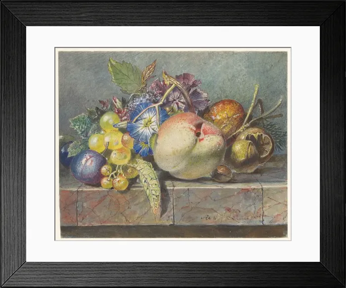 Framed Print : Fruit and floral still life, 1824-1900. Creator: Albertus Steenbergen Framed Print : Fruit and floral still life, 1824-1900. Creator: Albertus Steenbergen