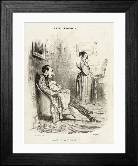 Framed Print : Cré nom!...Si on réfléchissait!.. 1839. Creator: Honore Daumier Framed Print : Cré nom!...Si on réfléchissait!.. 1839. Creator: Honore Daumier