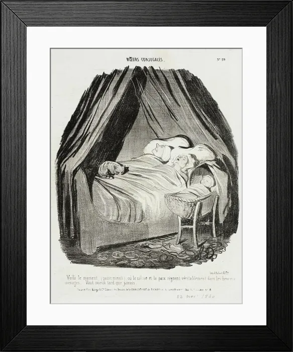 Framed Print : Voilà le moment (passé minuit) où le calme et la paix règnent.. 1840. Creator: Honore Daumier Framed Print : Voilà le moment (passé minuit) où le calme et la paix règnent.. 1840. Creator: Honore Daumier