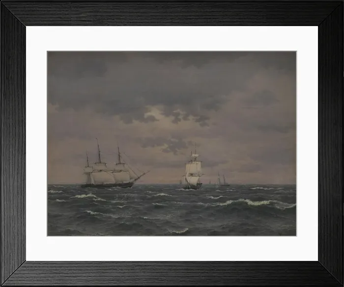 Framed Print : A Frigate Reefing Sails in a Freshening Wind and some other Ships, 1836. Creator: CW Eckersberg Framed Print : A Frigate Reefing Sails in a Freshening Wind and some other Ships, 1836. Creator: CW Eckersberg