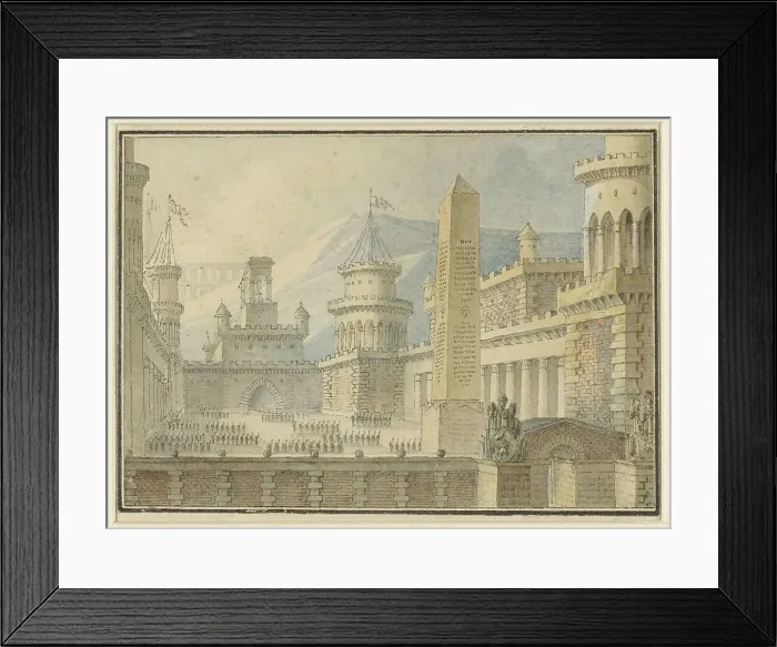 Framed Print : Courtyard of a fortress with obelisk, troops in line, 1800-1900. Creator: Alphonse Jean-Baptiste Vien Framed Print : Courtyard of a fortress with obelisk, troops in line, 1800-1900. Creator: Alphonse Jean-Baptiste Vien