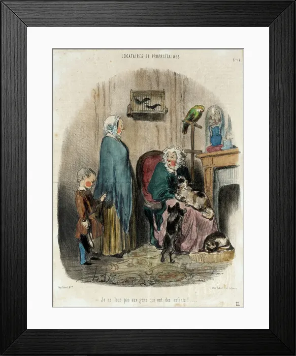 Framed Print : Je ne loue pas aux gens qui ont des enfants!, 1847. Creator: Honore Daumier Framed Print : Je ne loue pas aux gens qui ont des enfants!, 1847. Creator: Honore Daumier