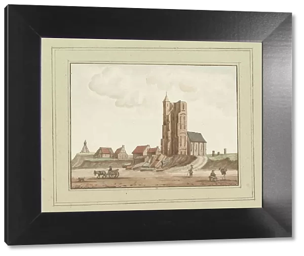 View of the collapsed tower in Egmond aan Zee, c. 1752. Creator: Anon
