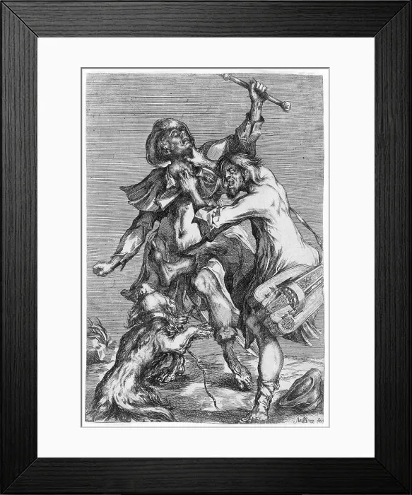 Framed Print : Hurdy-Gurdy Player Attacking a Pilgrim, c1614. Creator: Jacques Bellange Framed Print : Hurdy-Gurdy Player Attacking a Pilgrim, c1614. Creator: Jacques Bellange