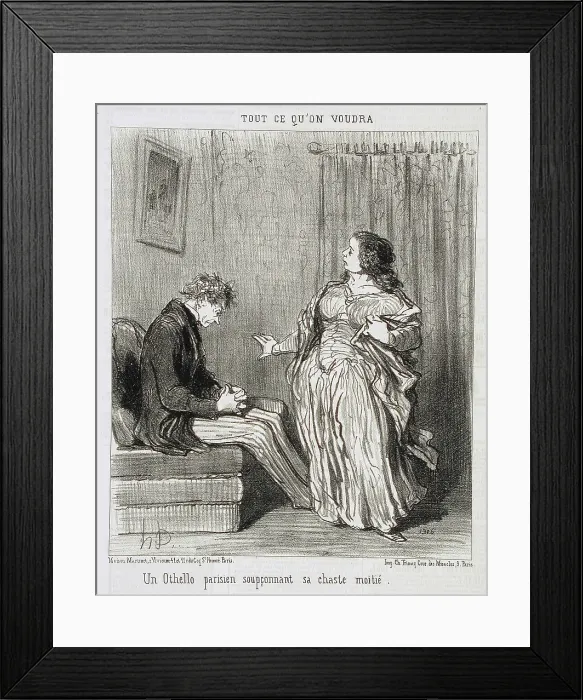 Framed Print : Un Othello parisien soupçonnant sa chaste moitié, 1852. Creator: Honore Daumier Framed Print : Un Othello parisien soupçonnant sa chaste moitié, 1852. Creator: Honore Daumier