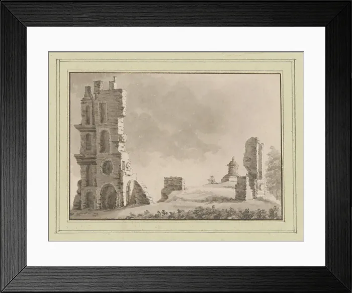 Framed Print : View of the ruins of Huis ter Kleef near Haarlem, c. 1752. Creator: Anon Framed Print : View of the ruins of Huis ter Kleef near Haarlem, c. 1752. Creator: Anon