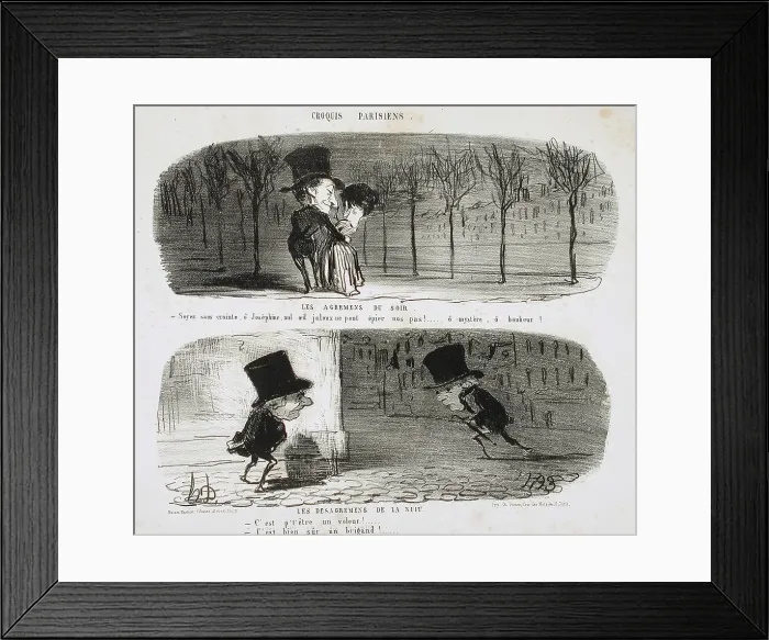 Framed Print : Les Agrémens du soir / Les Désagrémens de la nuit, 1853. Creator: Honore Daumier Framed Print : Les Agrémens du soir / Les Désagrémens de la nuit, 1853. Creator: Honore Daumier