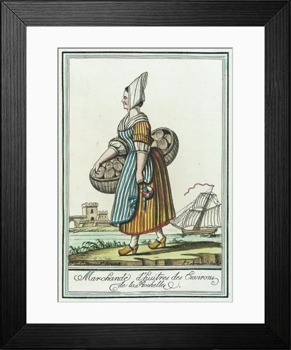 Framed Print : Costumes de Différent Pays, Marchande d'huitres des Environs de la Rochelle, c1797. Creator: Jacques Grasset de Saint-Sauveur Framed Print : Costumes de Différent Pays, Marchande d'huitres des Environs de la Rochelle, c1797. Creator: Jacques Grasset de Saint-Sauveur