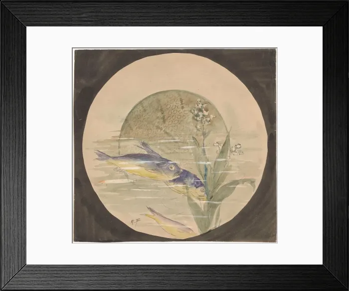 Framed Print : Design for a plate with three blue and yellow fish and a water plant, c.1875-c.1890. Creator: Gustave Fraipont Framed Print : Design for a plate with three blue and yellow fish and a water plant, c.1875-c.1890. Creator: Gustave Fraipont