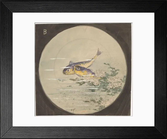Framed Print : Design for a plate with two blue and yellow fish and waterlilies, c.1875-c.1890. Creator: Gustave Fraipont Framed Print : Design for a plate with two blue and yellow fish and waterlilies, c.1875-c.1890. Creator: Gustave Fraipont