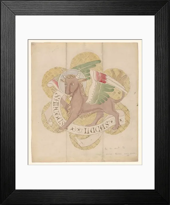 Framed Print : Design for embroidery: bull, symbol of St Luke the Evangelist, c.1850-c.1875. Creator: Hardman & Co.. Design for embroidery: bull, symbol of St Luke the Evangelist, c.1850-c.1875. Creator: Hardman & Co Framed Print : Design for embroidery: bull, symbol of St Luke the Evangelist, c.1850-c.1875. Creator: Hardman & Co.. Design for embroidery: bull, symbol of St Luke the Evangelist, c.1850-c.1875. Creator: Hardman & Co