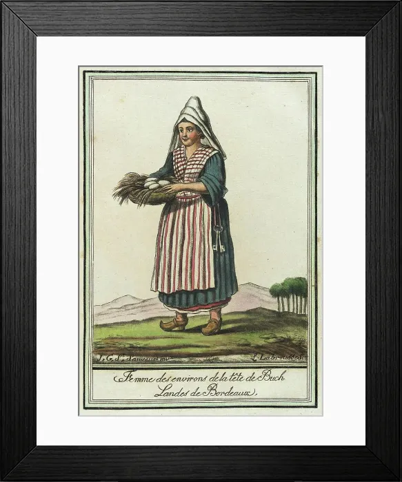 Framed Print : Costumes de Différent Pays, Femme des Environs de la Tête de Buch Landes de Bordeaux, c1797. Creator: Jacques Grasset de Saint-Sauveur Framed Print : Costumes de Différent Pays, Femme des Environs de la Tête de Buch Landes de Bordeaux, c1797. Creator: Jacques Grasset de Saint-Sauveur