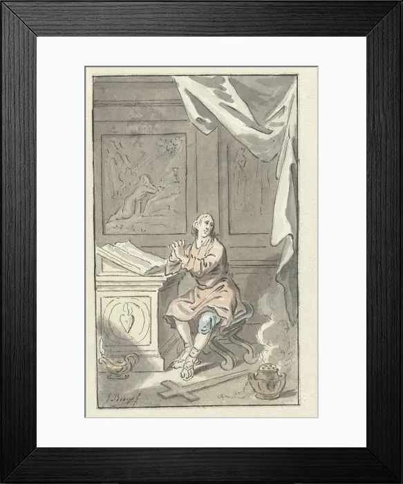 Framed Print : Sitting man with folded hands, before a Bible, c.1734-c.1801. Creator: Jacobus Buys Framed Print : Sitting man with folded hands, before a Bible, c.1734-c.1801. Creator: Jacobus Buys