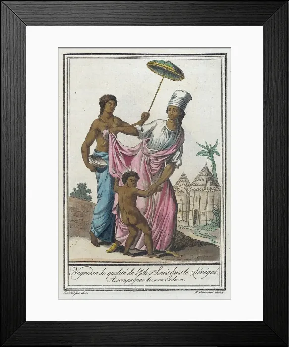 Framed Print : Costumes de Différents Pays, Negresse de Qualité de l'Isle St. Louis dans le Sénégal... c1797. Creator: Jacques Grasset de Saint-Sauveur Framed Print : Costumes de Différents Pays, Negresse de Qualité de l'Isle St. Louis dans le Sénégal... c1797. Creator: Jacques Grasset de Saint-Sauveur