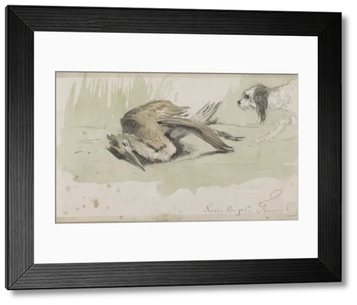 Framed Print : Dog with a dead red heron, 1864-1880. Creator: Johannes Tavenraat Framed Print : Dog with a dead red heron, 1864-1880. Creator: Johannes Tavenraat
