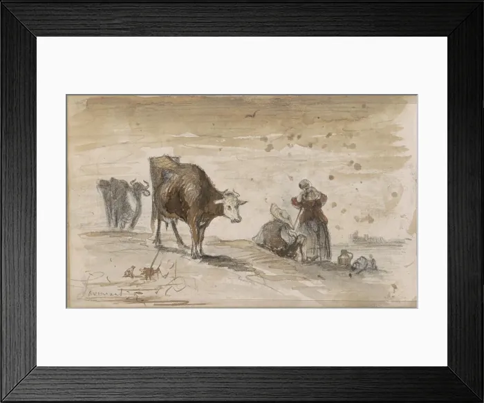 Framed Print : Cows and figures on a hill, 1864-1880. Creator: Johannes Tavenraat Framed Print : Cows and figures on a hill, 1864-1880. Creator: Johannes Tavenraat