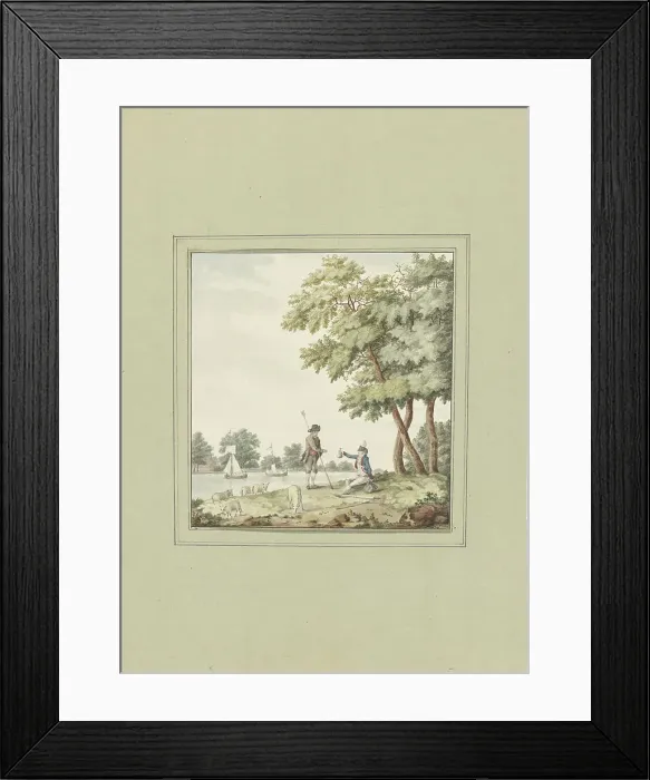 Framed Print : A soldier hands a shepherd a bag of money, 1700-1800. Creator: Anon Framed Print : A soldier hands a shepherd a bag of money, 1700-1800. Creator: Anon