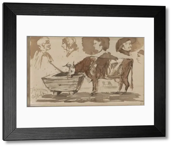 Framed Print : Cow at a trough, 1864. Creator: Johannes Tavenraat Framed Print : Cow at a trough, 1864. Creator: Johannes Tavenraat