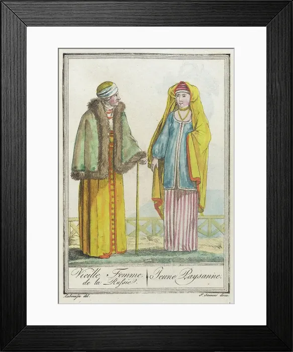 Framed Print : Costumes de Différents Pays, Vieille Femme, de la Russie. Jeune Paysanne, c1797. Creator: Jacques Grasset de Saint-Sauveur Framed Print : Costumes de Différents Pays, Vieille Femme, de la Russie. Jeune Paysanne, c1797. Creator: Jacques Grasset de Saint-Sauveur