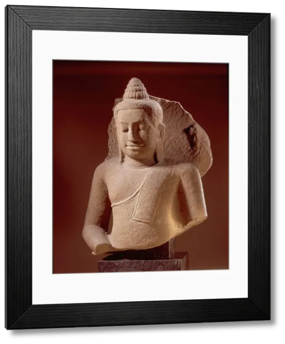 Framed Print : Buddha Shakyamuni Sheltered by the Serpent King Muchalinda, Late 13th century. Creator: Unknown Framed Print : Buddha Shakyamuni Sheltered by the Serpent King Muchalinda, Late 13th century. Creator: Unknown