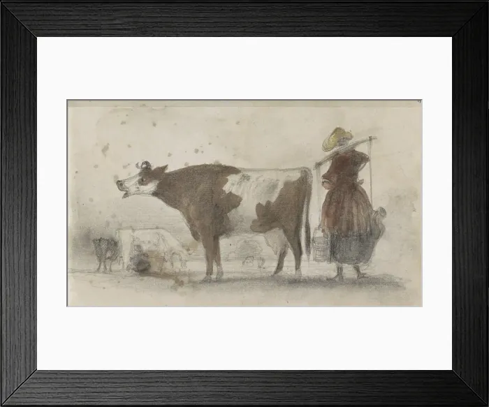 Framed Print : Pasture with cows and a farmer's wife with a yoke, 1864-1880. Creator: Johannes Tavenraat Framed Print : Pasture with cows and a farmer's wife with a yoke, 1864-1880. Creator: Johannes Tavenraat