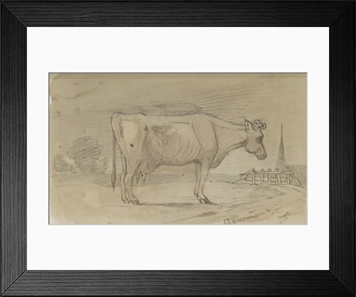 Framed Print : Cow in a meadow, 1864-1880. Creator: Johannes Tavenraat Framed Print : Cow in a meadow, 1864-1880. Creator: Johannes Tavenraat