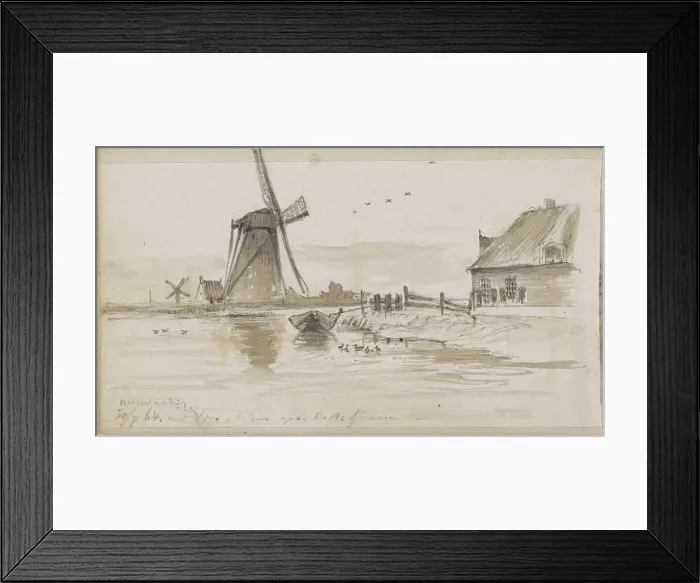 Framed Print : Mills and houses on the Rotte, 1864. Creator: Johannes Tavenraat Framed Print : Mills and houses on the Rotte, 1864. Creator: Johannes Tavenraat