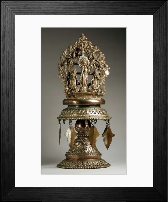 Framed Print : Temple Lamp with the Buddhist God Chintamani Lokeshvara and Attendants, Late 19th century. Creator: Unknown Framed Print : Temple Lamp with the Buddhist God Chintamani Lokeshvara and Attendants, Late 19th century. Creator: Unknown