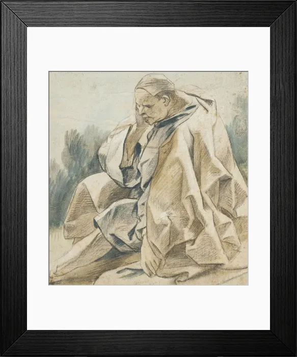 Framed Print : Drapery Study of a Seated Man Wearing a Cap (recto); Study of a Hand in... between c1655 and c1665. Creator: Jacob Jordaens Framed Print : Drapery Study of a Seated Man Wearing a Cap (recto); Study of a Hand in... between c1655 and c1665. Creator: Jacob Jordaens