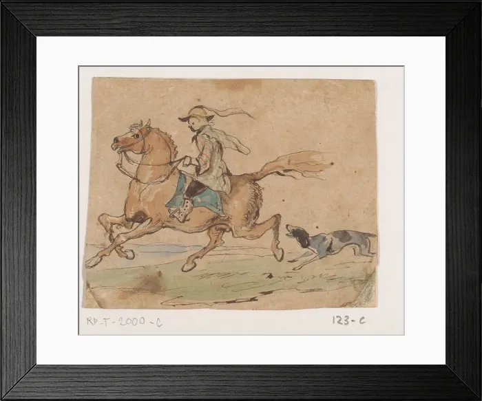 Framed Print : Rider on galloping horse, 1849. Creator: Johannes Tavenraat Framed Print : Rider on galloping horse, 1849. Creator: Johannes Tavenraat