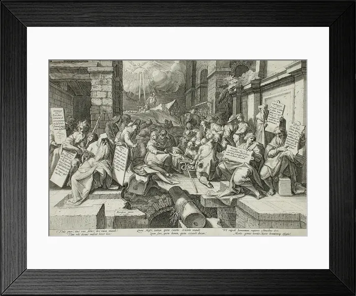 Framed Print : The Adoration of the Shepherds with Six Prophets, 1588. Creator: Jacob Matham Framed Print : The Adoration of the Shepherds with Six Prophets, 1588. Creator: Jacob Matham