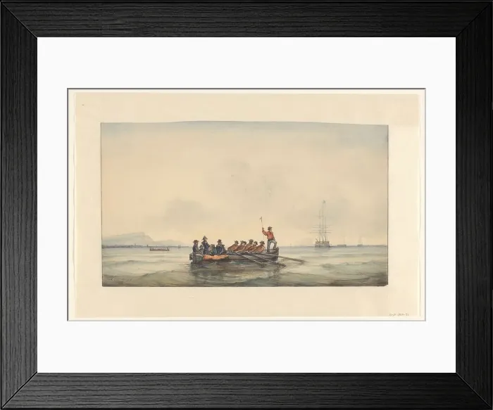 Framed Print : Sloop transports officers to a ship, 1829-1879. Creator: Ary Pleijsier Framed Print : Sloop transports officers to a ship, 1829-1879. Creator: Ary Pleijsier